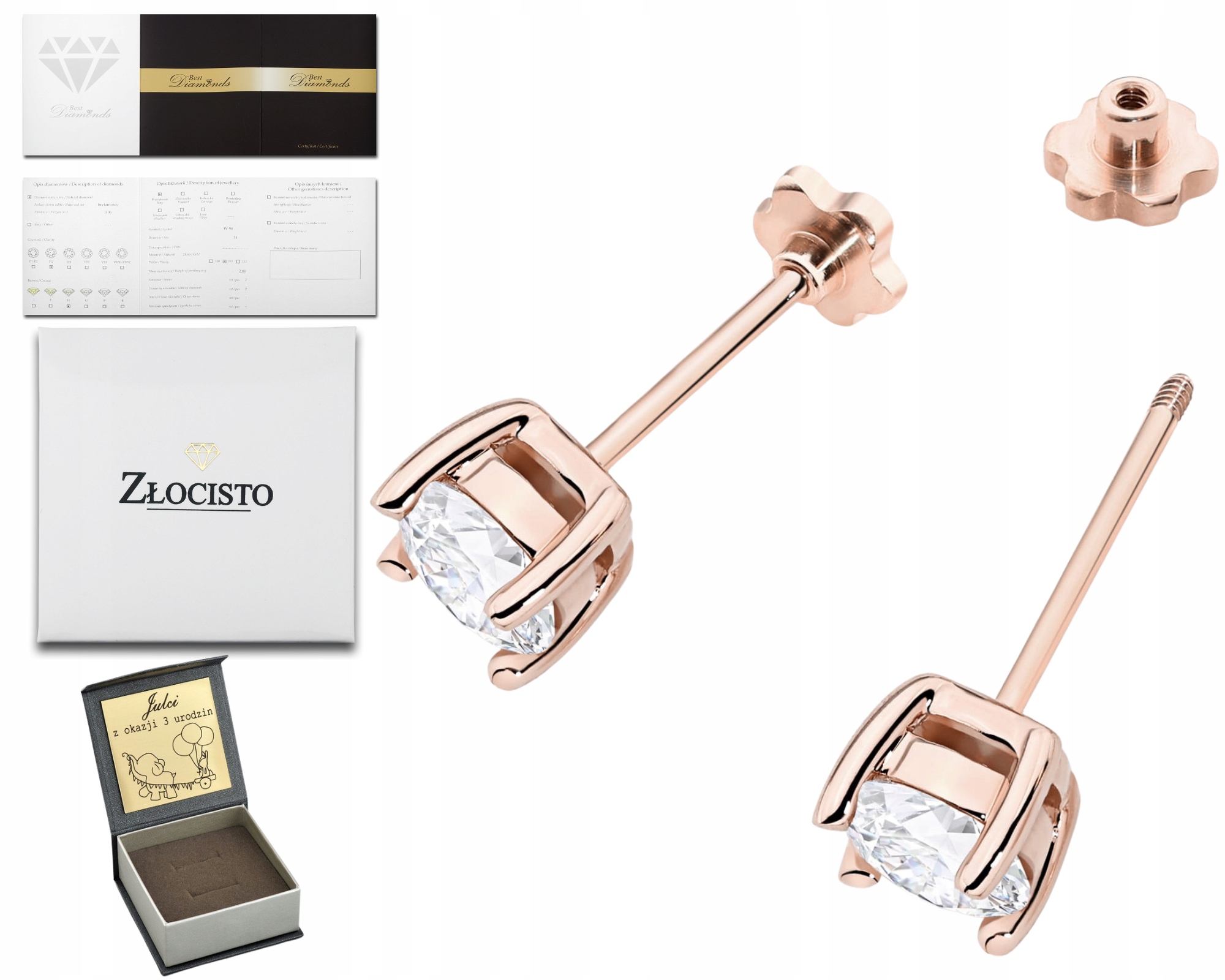 Růžové Zlato Náušnice S Diamantem Šroubovací Tyčinka Zlato 585 Jako Dárek