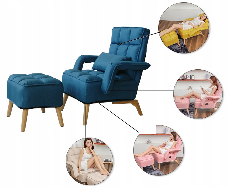 Fotel uszak skandynawski z podnóżkiem regulowany S1408 niebieski Kod producenta S1408 niebieski