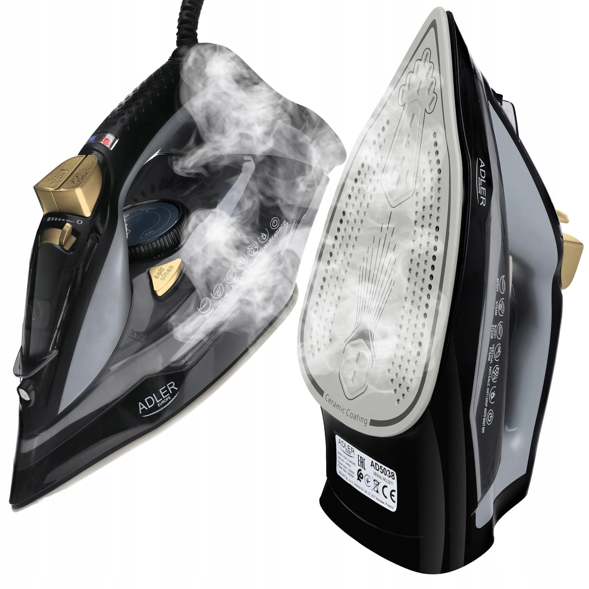 Żelazko Parowe Adler AD 5038 3000W 5 Funkcji Ceramiczna Stopa