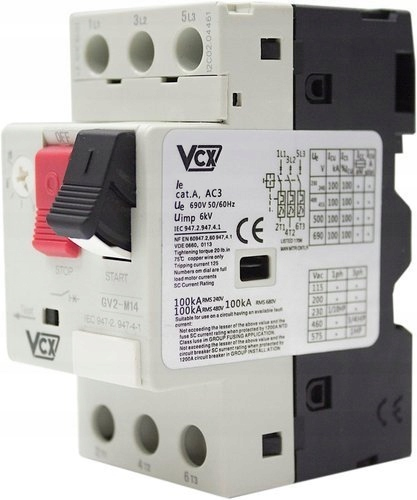 WYŁĄCZNIK SILNIKOWY NA SZYNĘ VCX GV2 9,0-14A Producent VCX