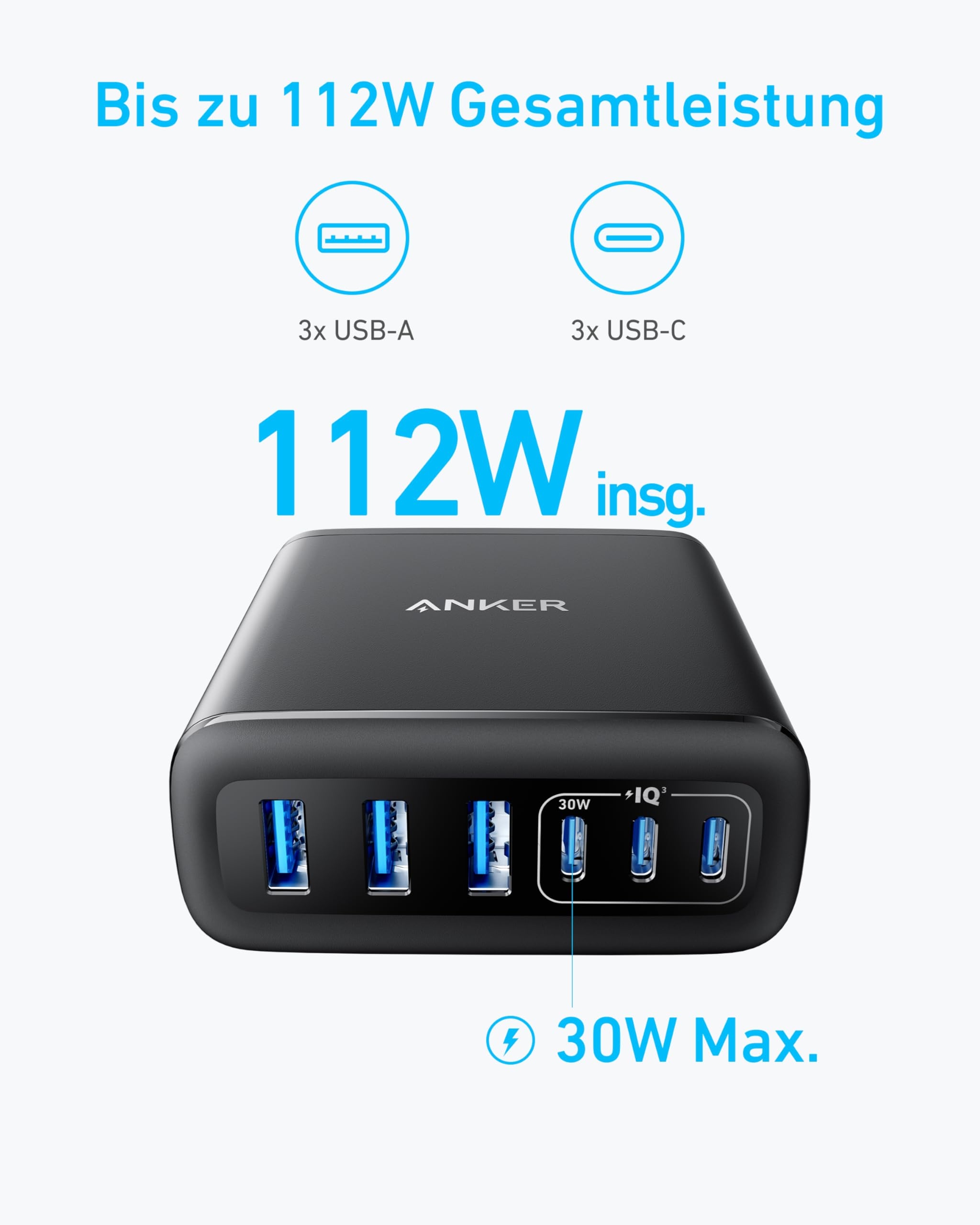 ANKER Ładowarka USB-C 6 Portów 112W Dla iPhone MacBook Galaxy iPad — miniatura 4