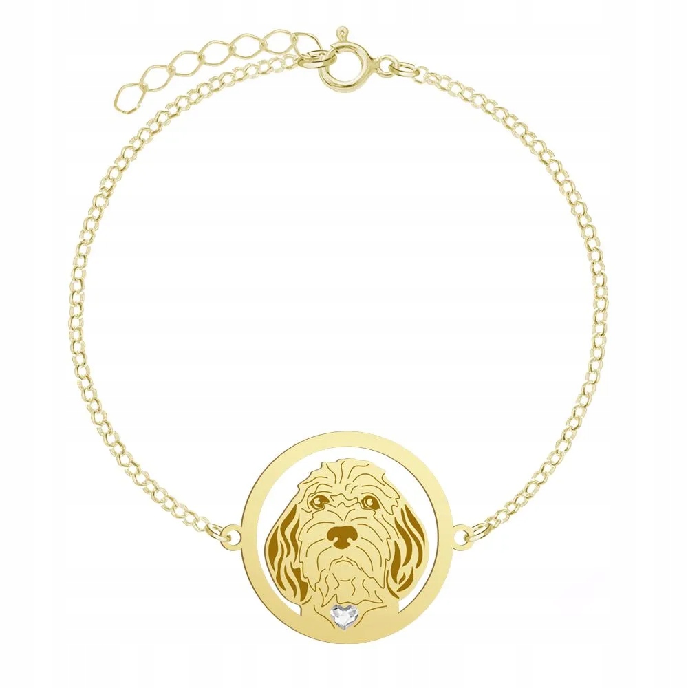 Zlatý náramek Malý basset Gryfon Wandejský 925 Dárek Žena Gravírování
