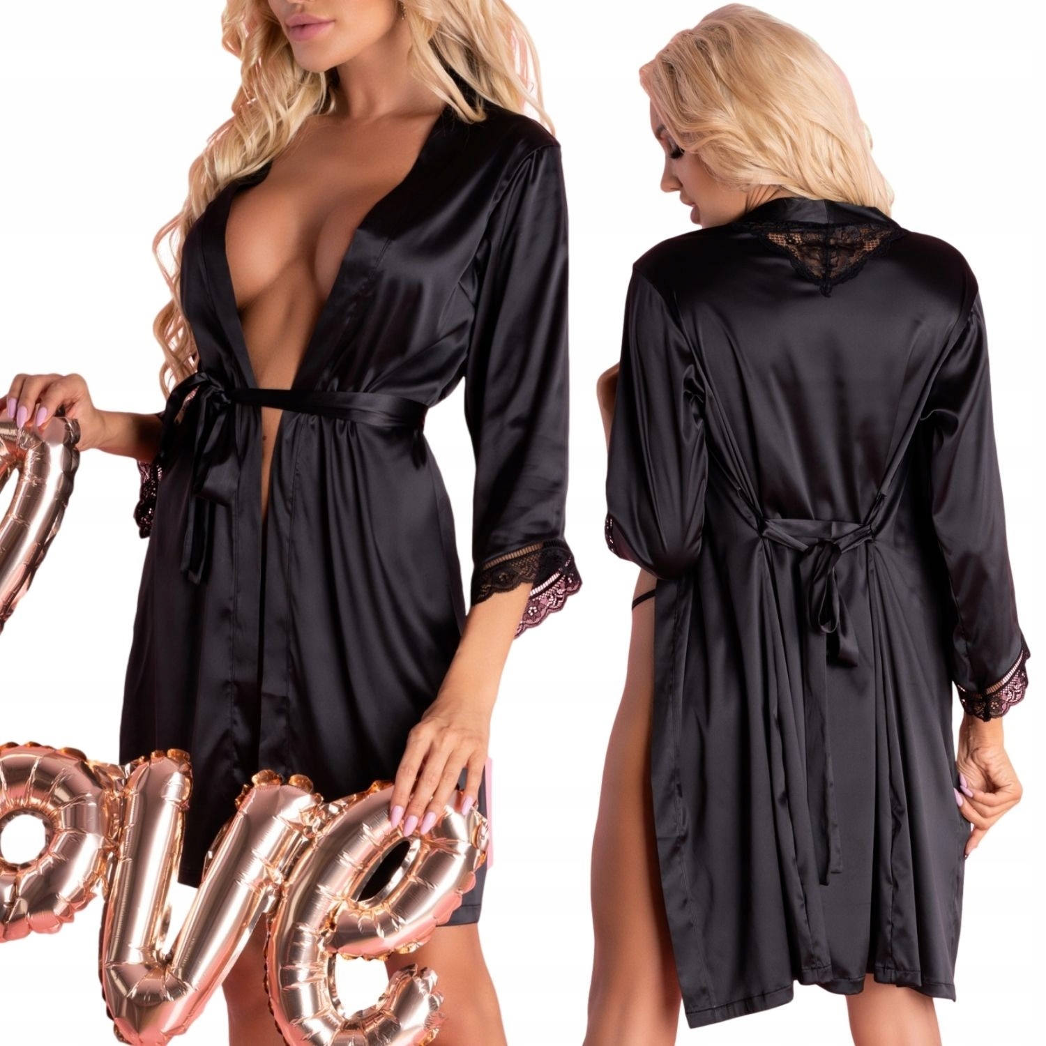 Župan Ariladyen černý dlouhý rukáv S/m tanga LivCo Corsetti Fashion