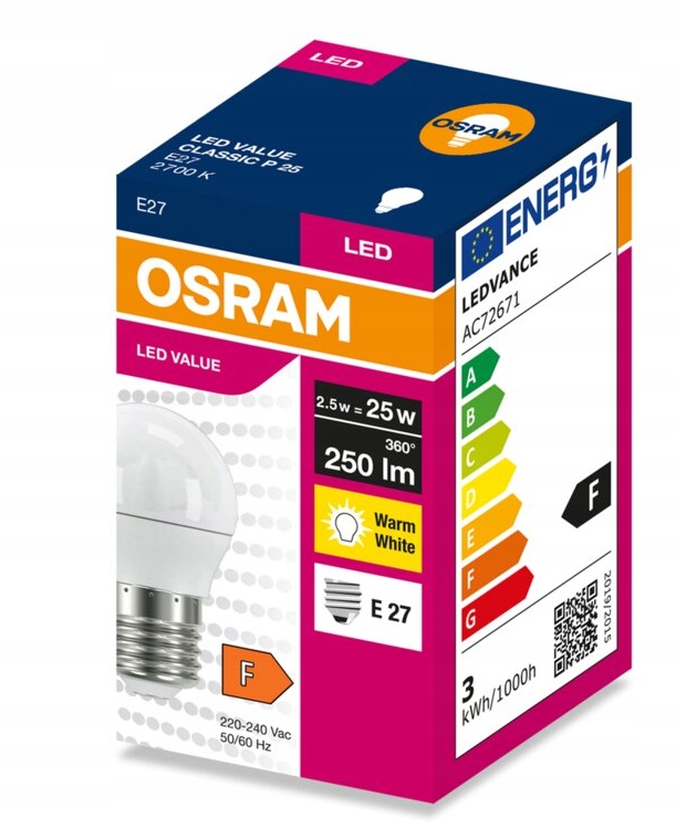 OSRAM Żarówka mała kulka LED E27 2.5W 250lm E27 2700K
