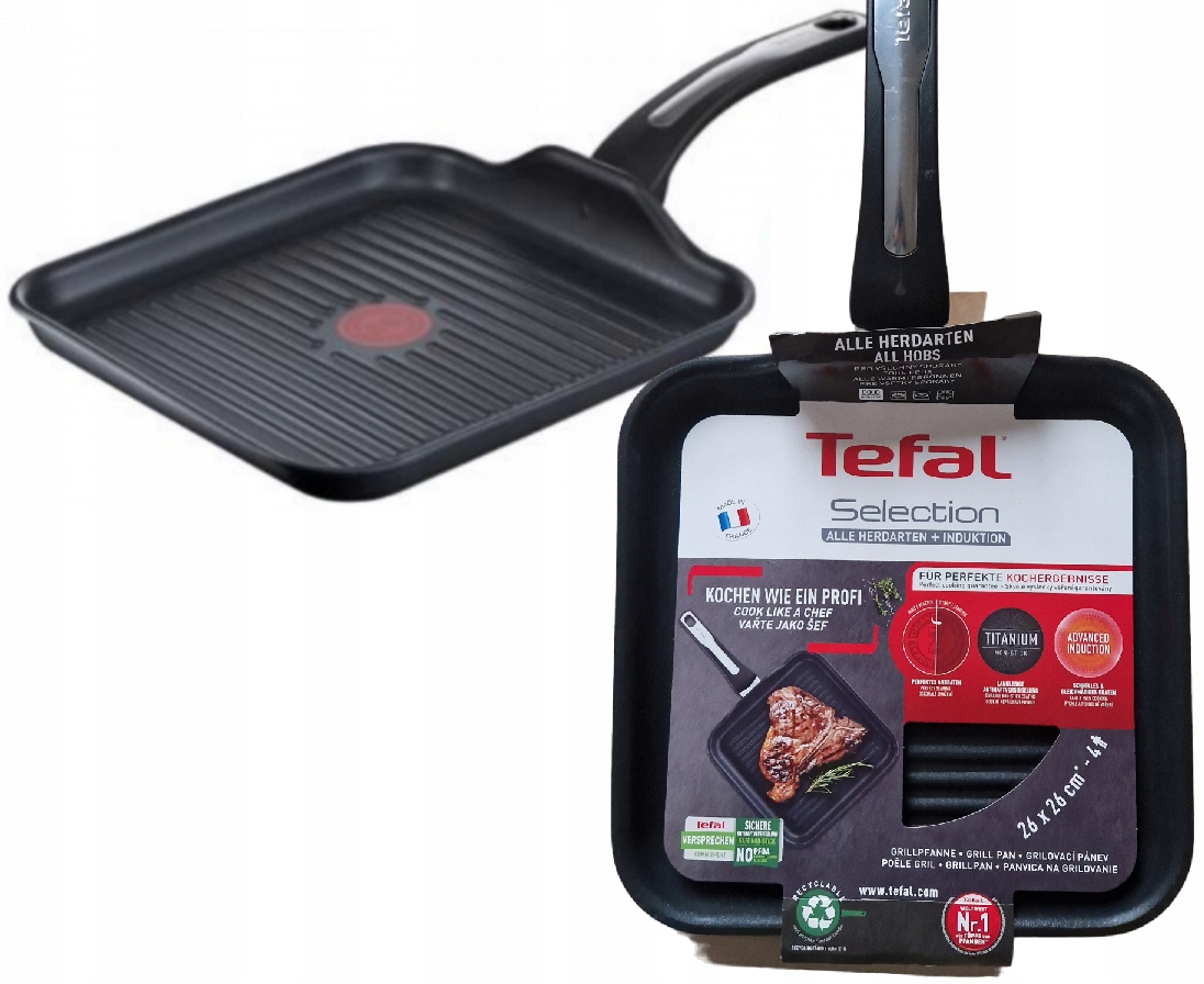 Patelnia grillowa Selection Tefal 26x26 cm tytanowa indukcja G2844032