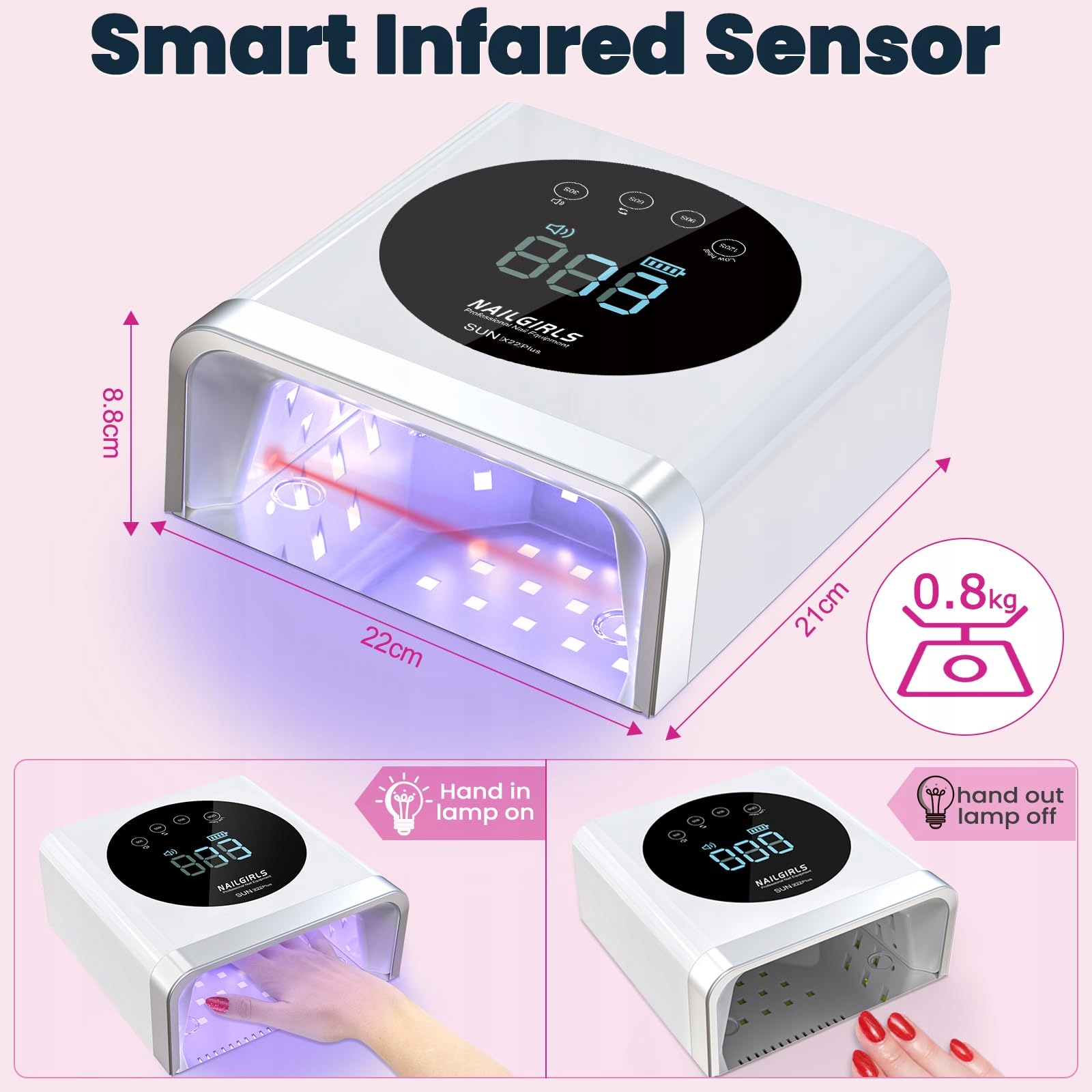 NAILGIRLS Lampa UV LED 150W Do Paznokci Z Sensorem LCD I Timerem — miniatura 6
