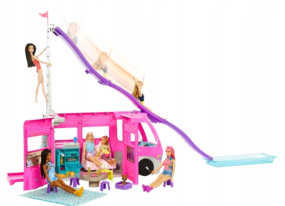 KAMPER BARBIE MARZEŃ DUŻY RÓŻOWY 60 ELEMENTÓW Z BASENEM KUCHNIĄ NA MIKOŁAJA Elementy zestawu Kamper i akcesoria