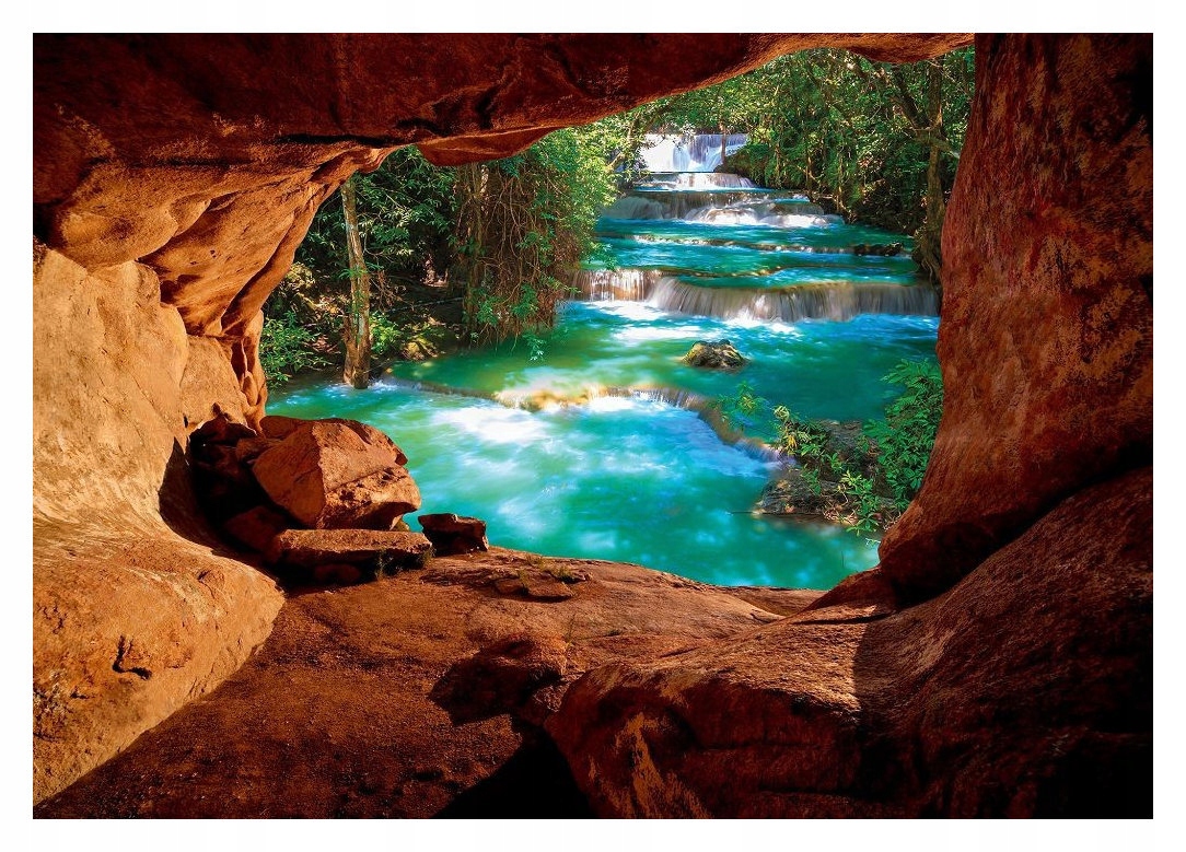 Fototapeta Jeskyně s vodopádem Tyrkysová příroda Perspektiva 416x254 lepidlo