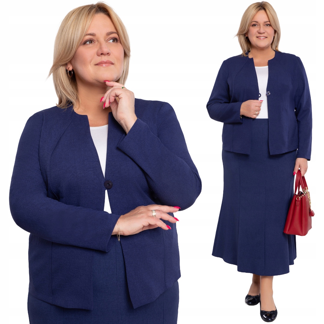 Lněná modrá sako s kapsami plus size velikost 52