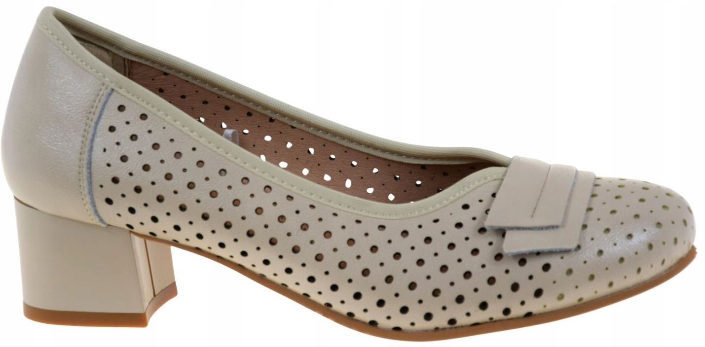 Béžové dámské kožené lodičky na podpatku Cambell 26-19415BG VEL.38