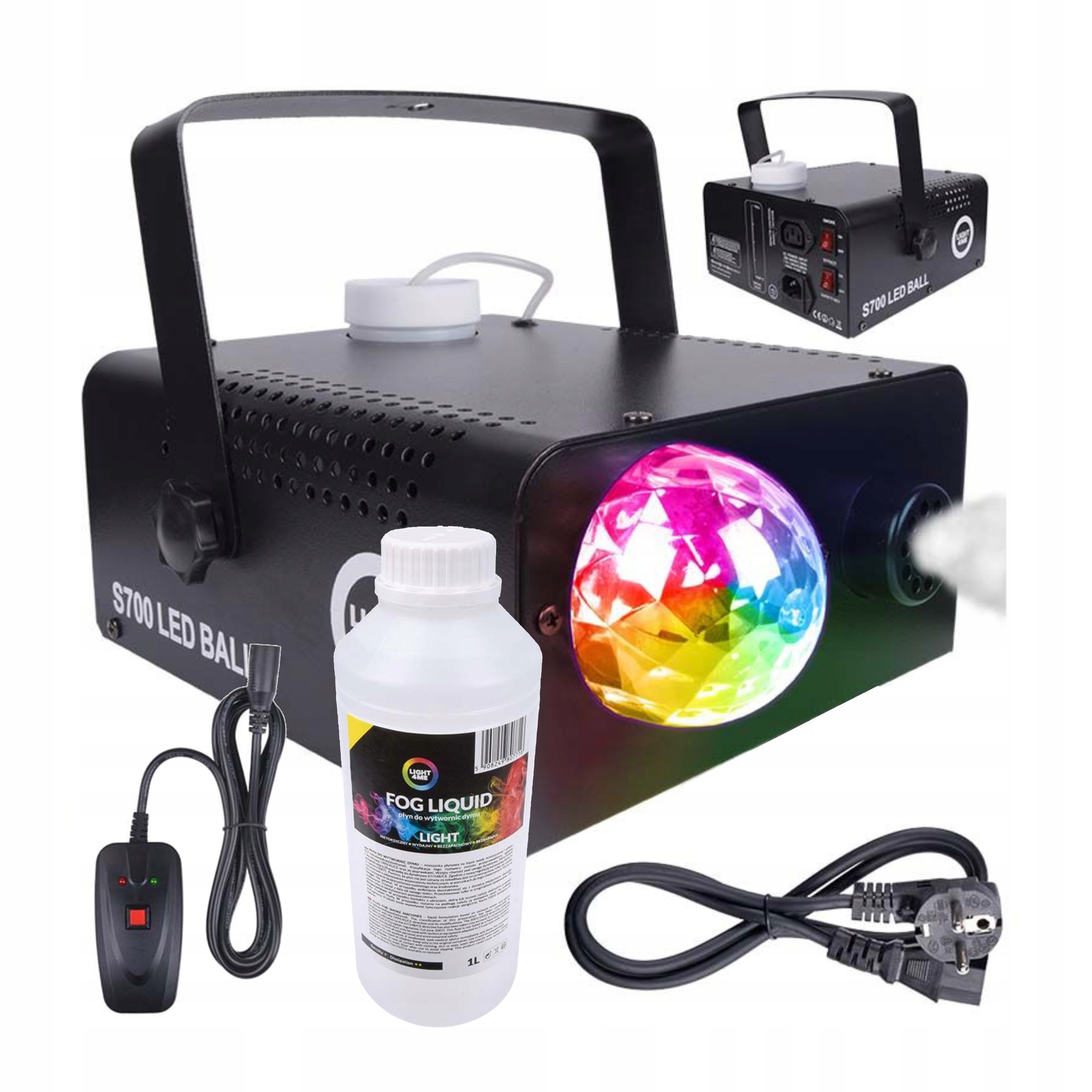 Wytwornica Dymu Mgły Zadymiarka Kula Disco Led Wesele Ślub Płyn 1L Lekki