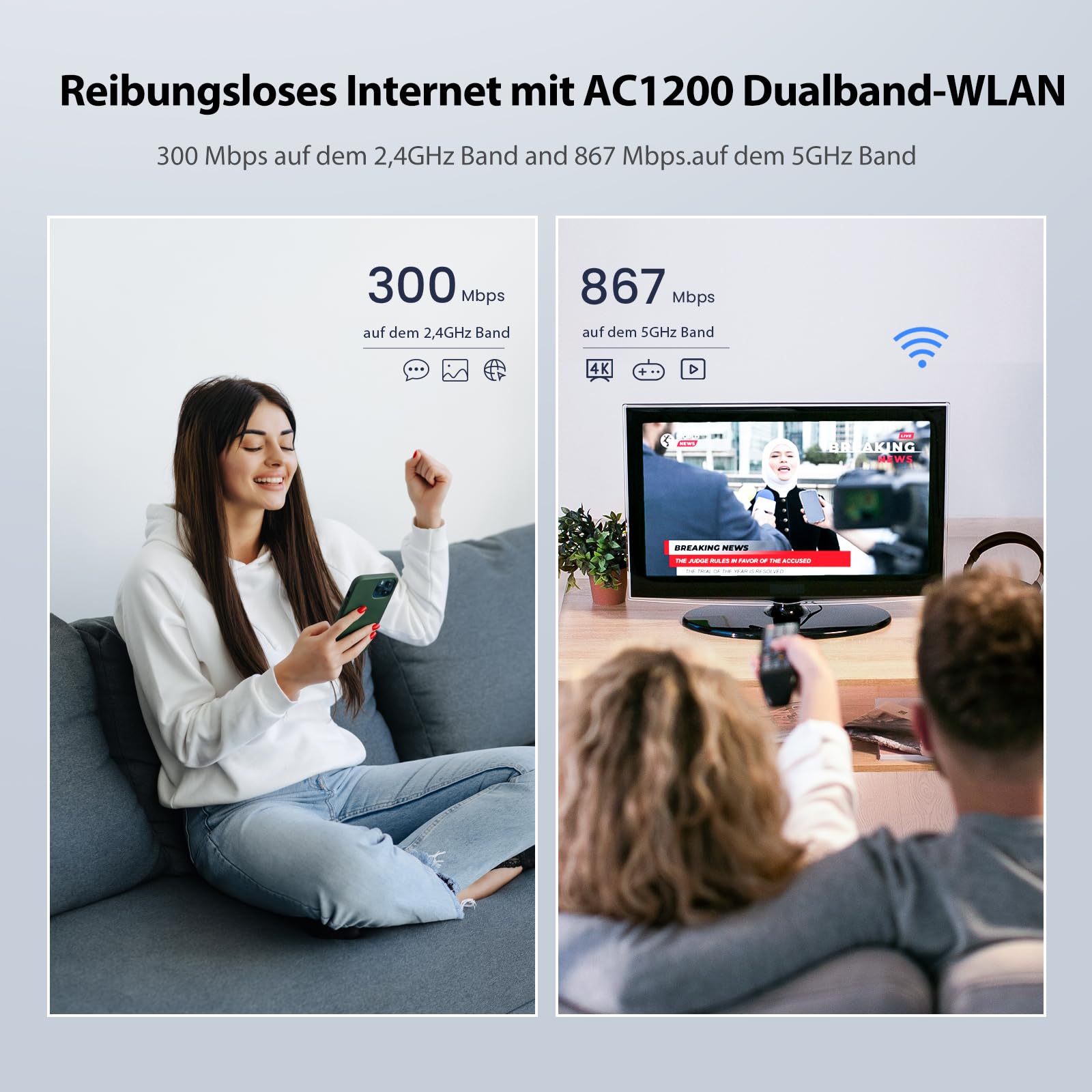 TENDA AC8 Router WLAN Dualband 867Mbit/s 5GHz 300Mbit/s 24GHz 4x6dBi Anteny — miniatura 4
