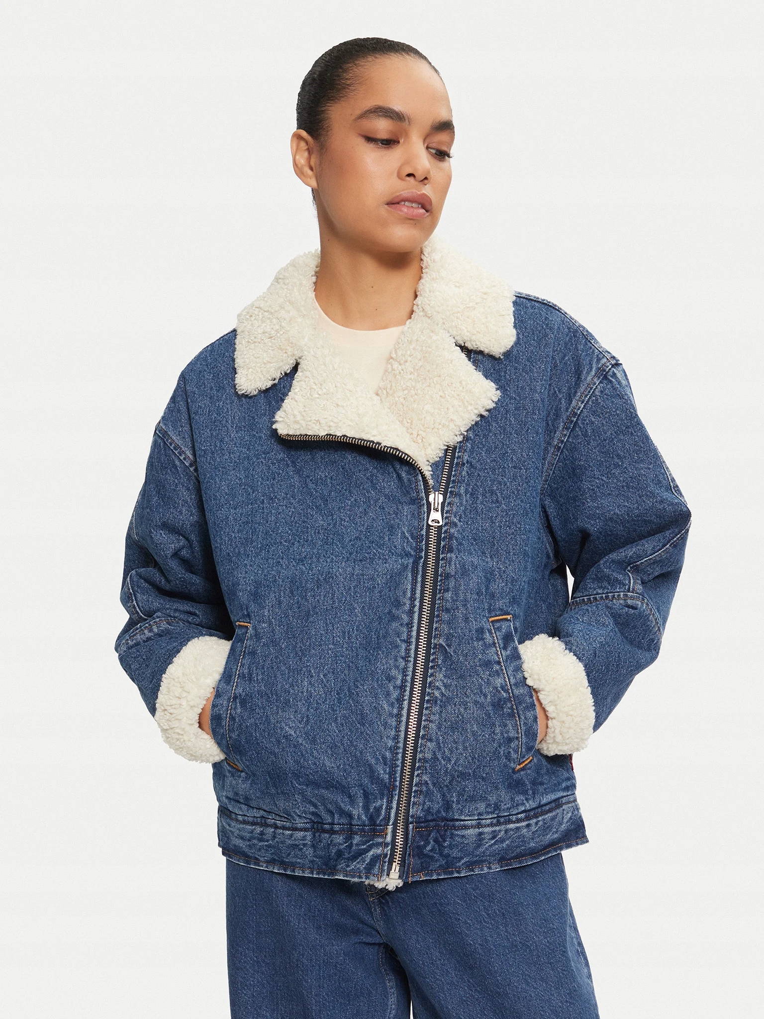 Levi's sherpa flight jacket Dámská džínová bunda modrá A9370-0001 vel. L