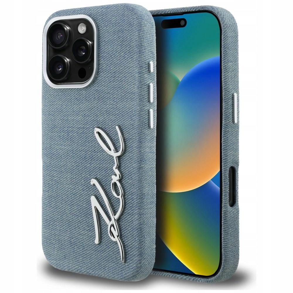 Pouzdro Karl Lagerfeld Fw Jeans Signature Logo pro iPhone 16 Pro modré