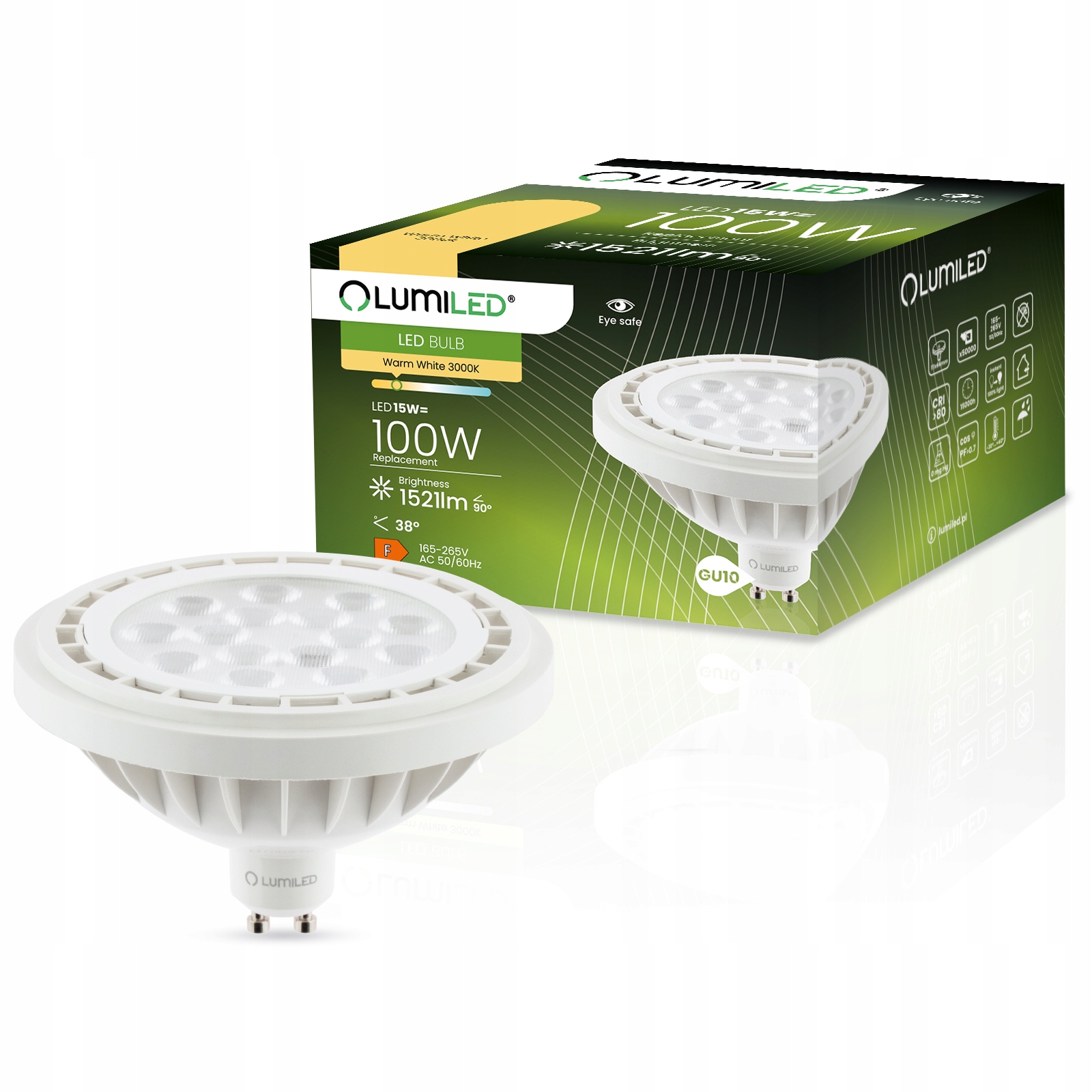 Żarówka LED ES111 GU10 15W 100W 3000K 38D LUMILED