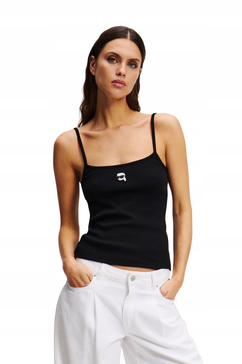 Karl Lagerfeld Сčerný dámský top Ikon Patch Tank Top L