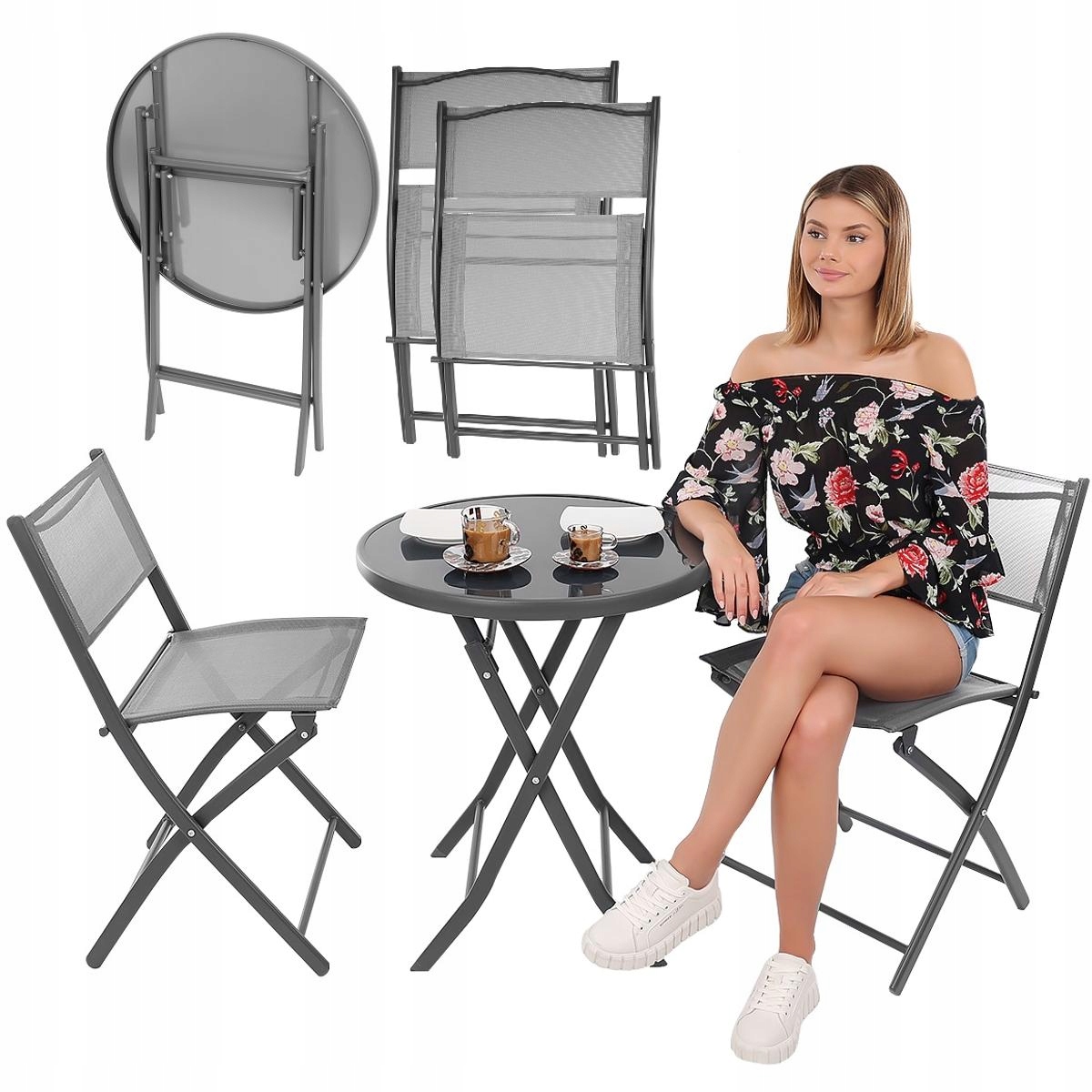 Sada zahradního nábytku Skládací set Stolek 2x Křeslo na Terasa Balkon