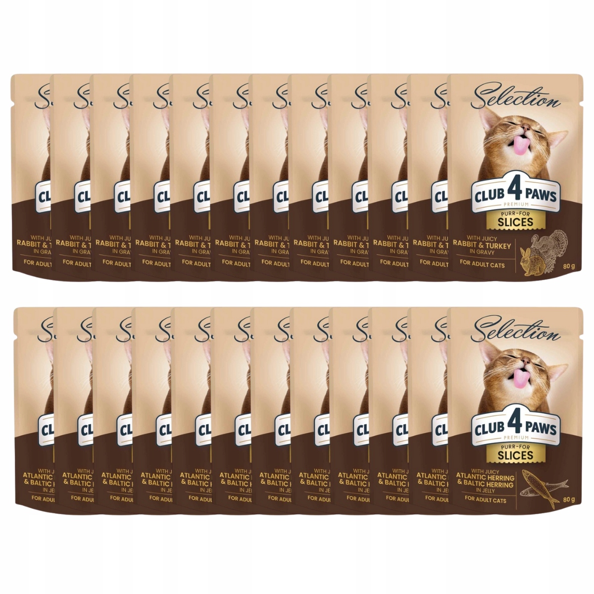 Levně Vlhké krmivo pro kočky 24x80 g se sleďem a králíkem mix chutí Club 4 Paws