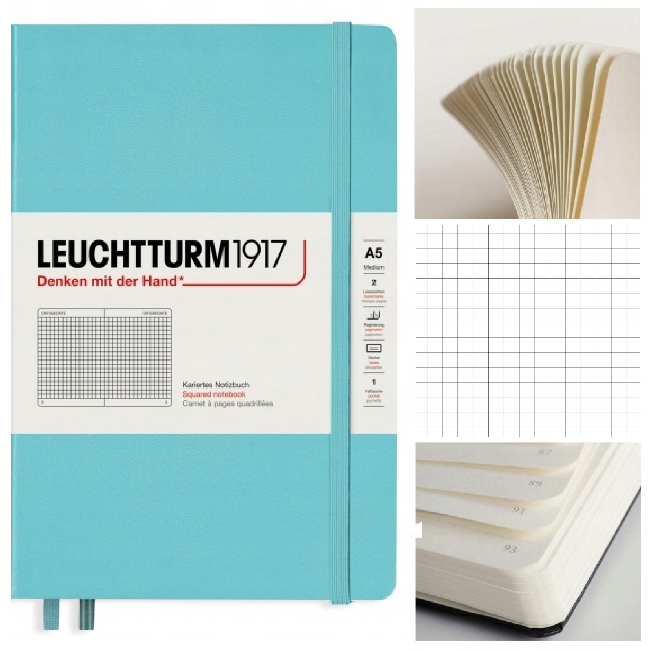 LEUCHTTURM1917 Notatnik Notes A5 Kratka twardy zeszyt w kratkę Aquamarine