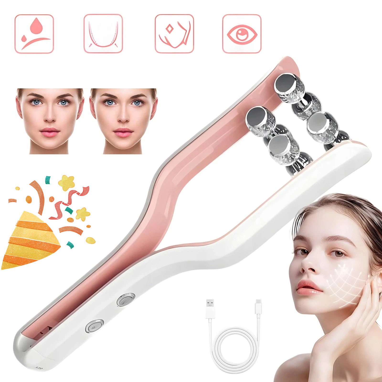 Modelovací Masážní Přístroj Na Obličej Ems Roller Usb 400MAH 3D Lifting Na Bradu