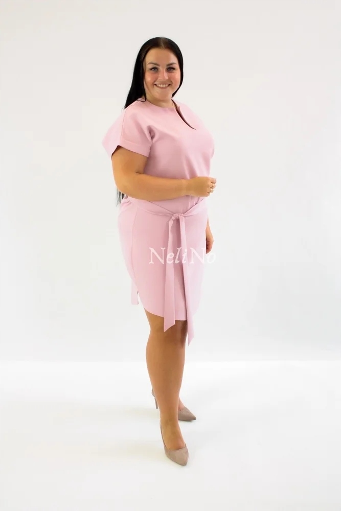 Elegantní šaty s páskem Camilla Pudrová růžová 44