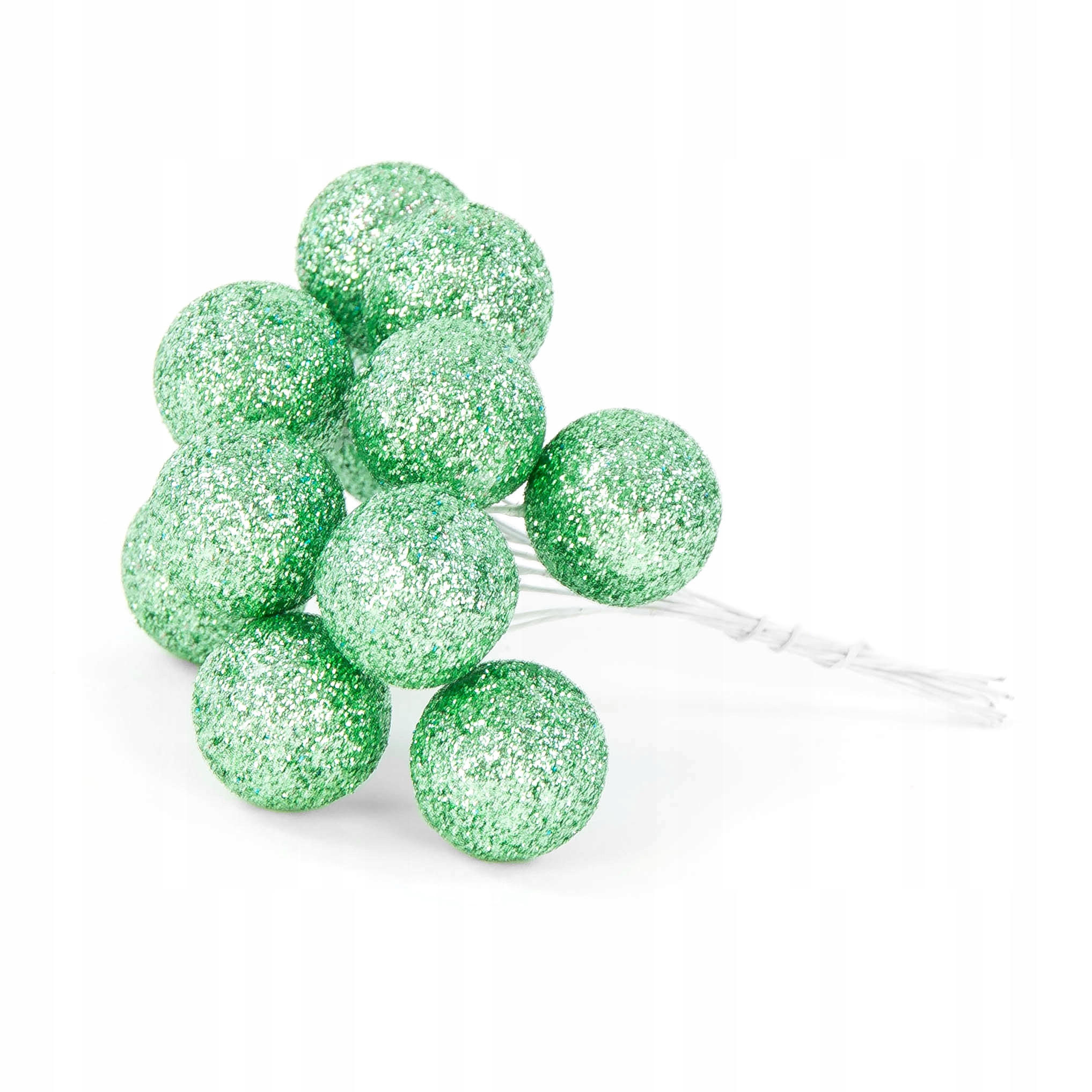 

Bombki brokatowe na druciku jasnozielone, 12 szt