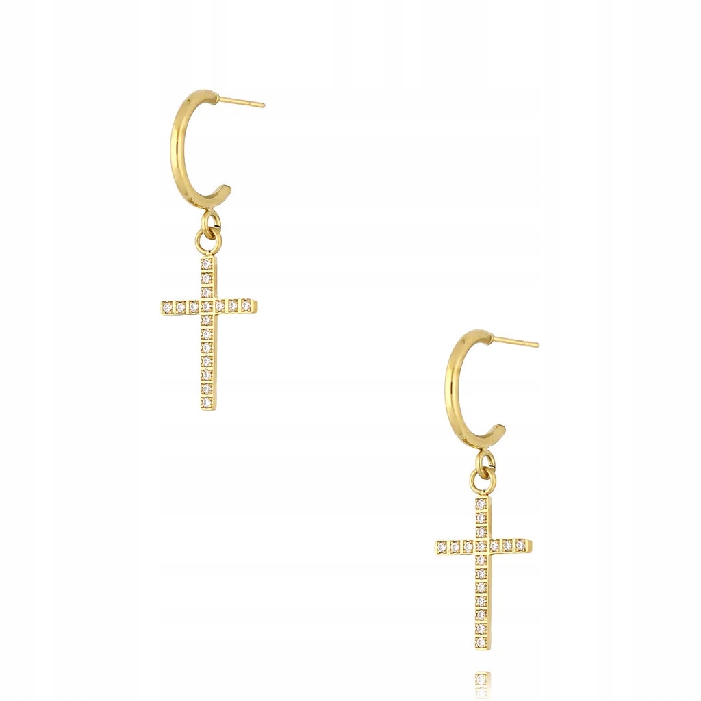 Náušnice dámské zlaté By Dziubeka zirkon křížek