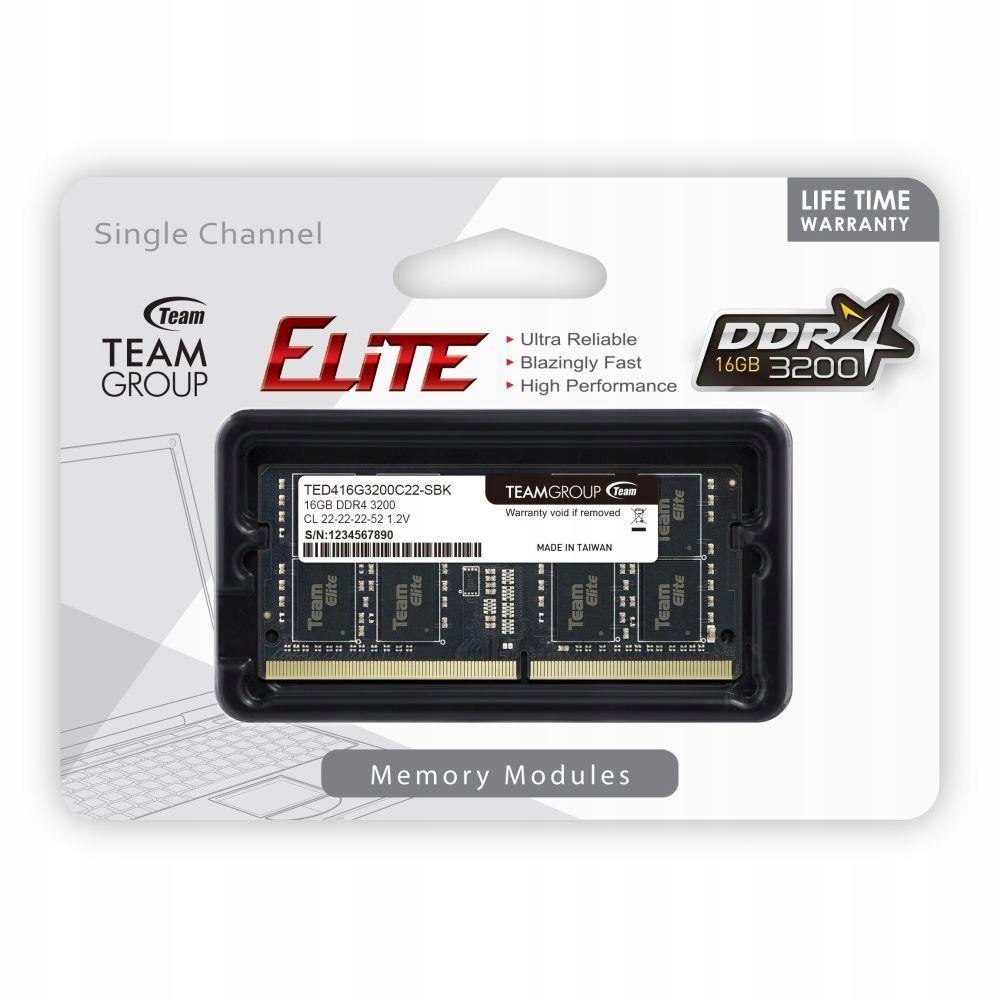 Paměť Sodimm DDR4 Team Group Elite 16GB (1x16GB) 3200MHz CL22 1,2V