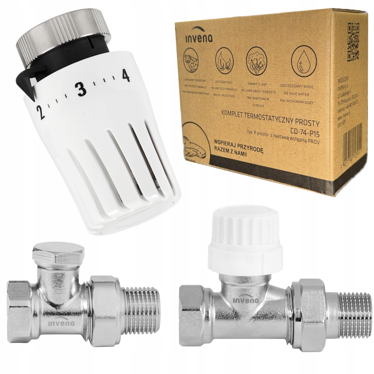 Jednoduchý termostatický set Prov Invena CD-74-P15-X s nastaviteľným ventilom