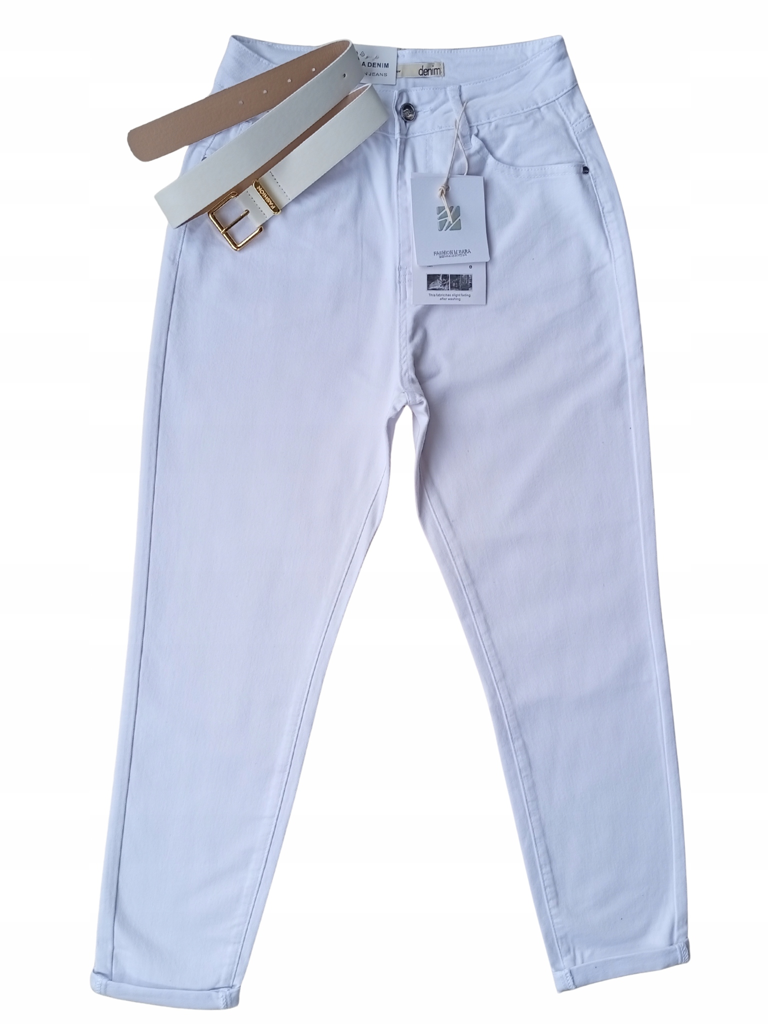 Spodnie damskie jeans M. Sara Mom Fit Białe Roz. M