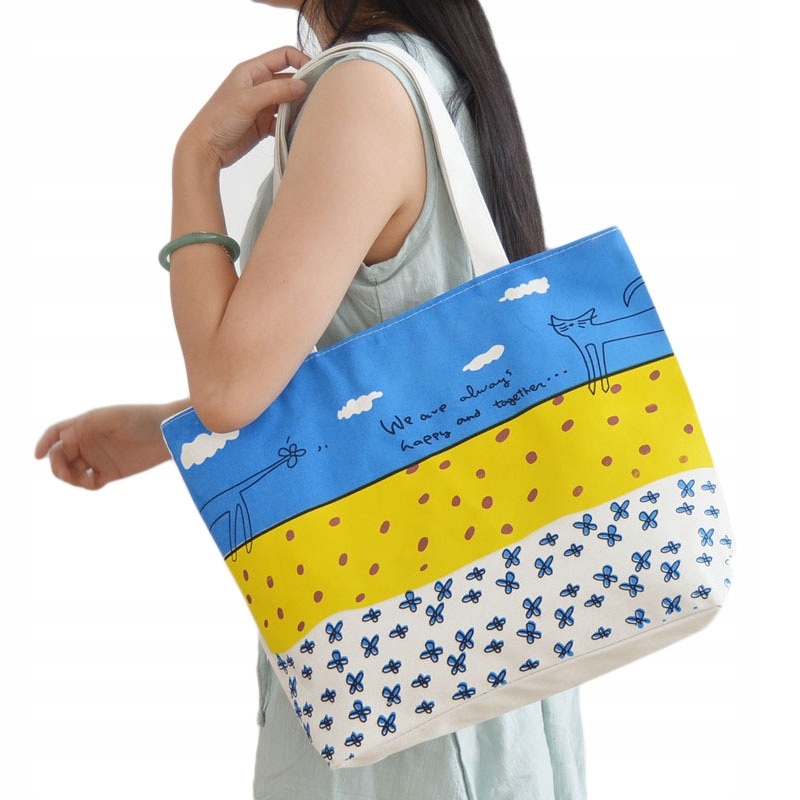 

Duża Materiałowa Torba Shopper Bag Nadruk Wzory