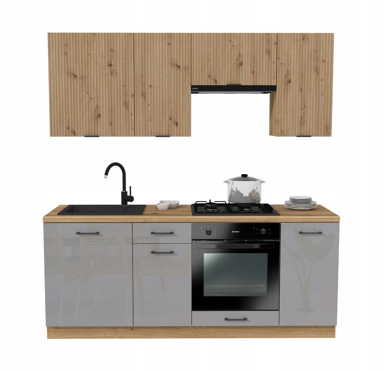 Kuchyňský set 200 Mix Šedý Akryl Lesk/RYFLA Dub Artisan deska Dub Evoke