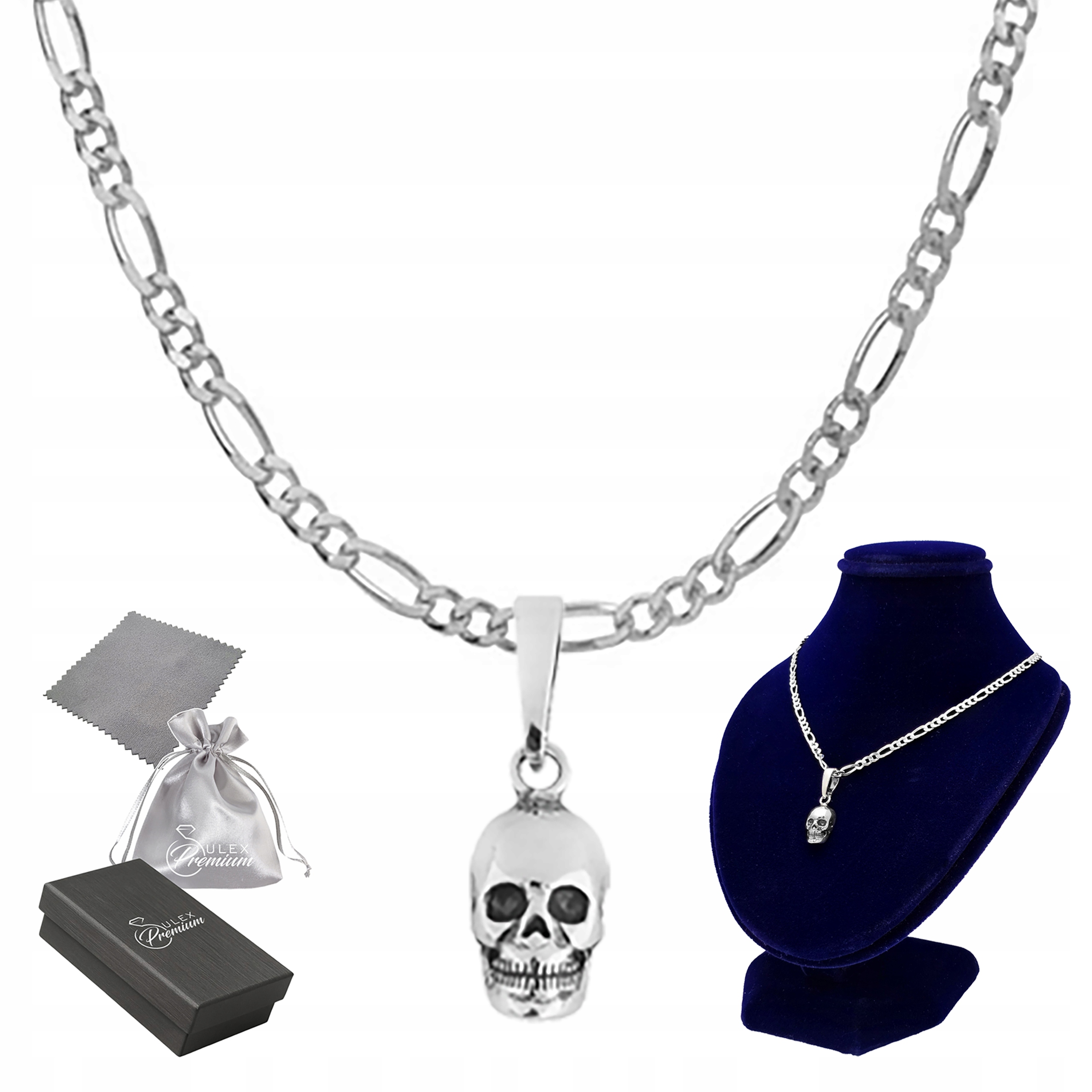 Stříbrný náhrdelník Pánská Lebka Náhrdelník Stříbro pr 925 s lebkou 50 cm