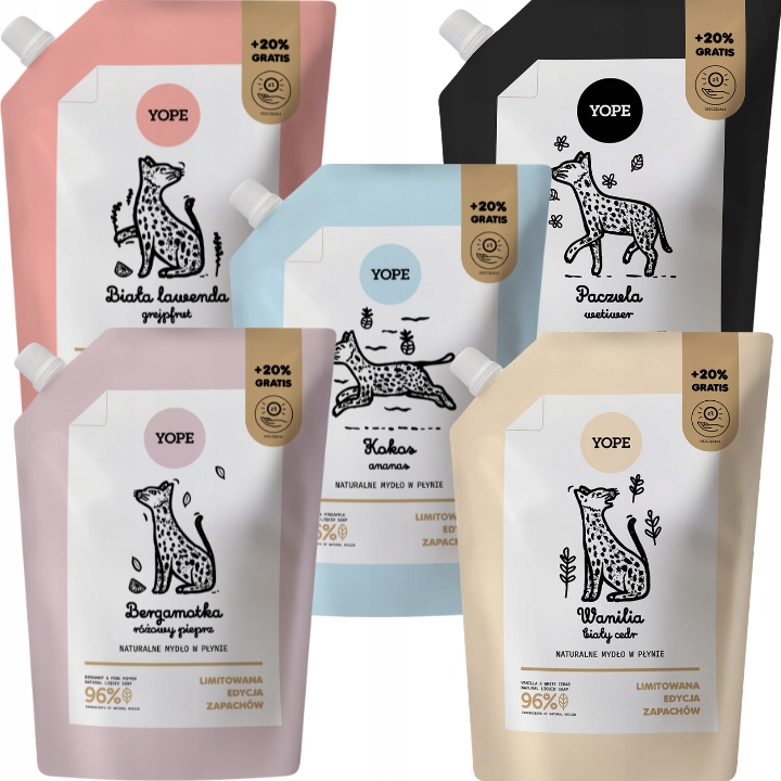 Yope Refill Mydło w Płynie 600ml Limitowana Paczula, Biała Lawenda 5szt