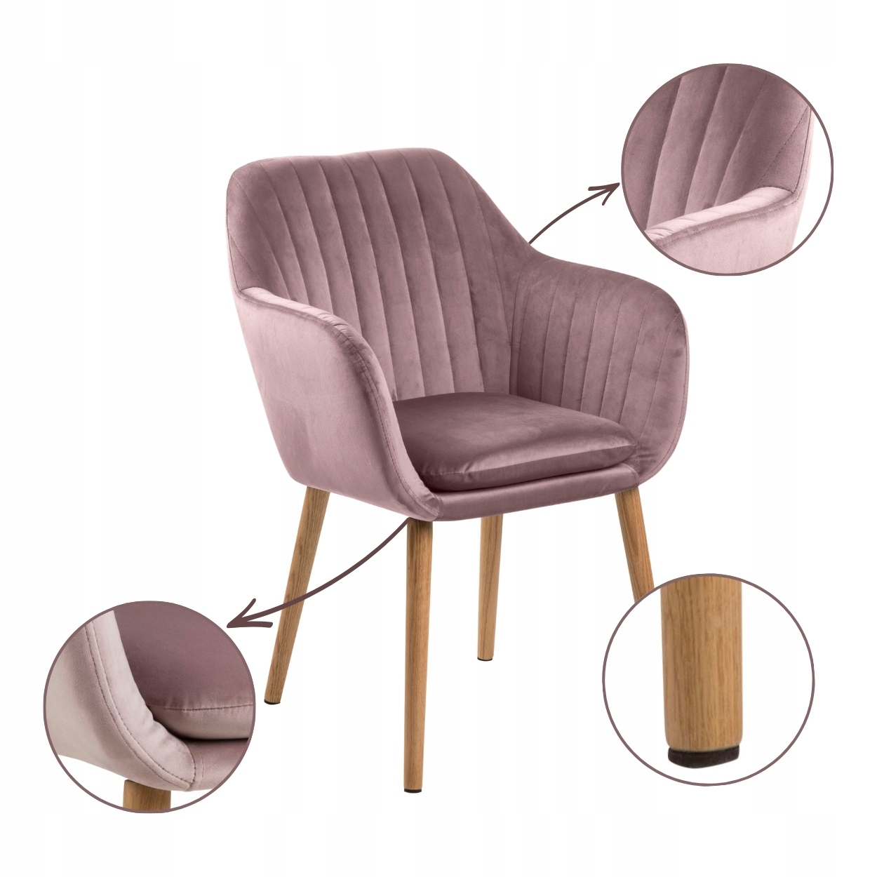 Jedálenská Stolička Do Obývačky Ružová, pohodlné čalúnenie s podrúčkami