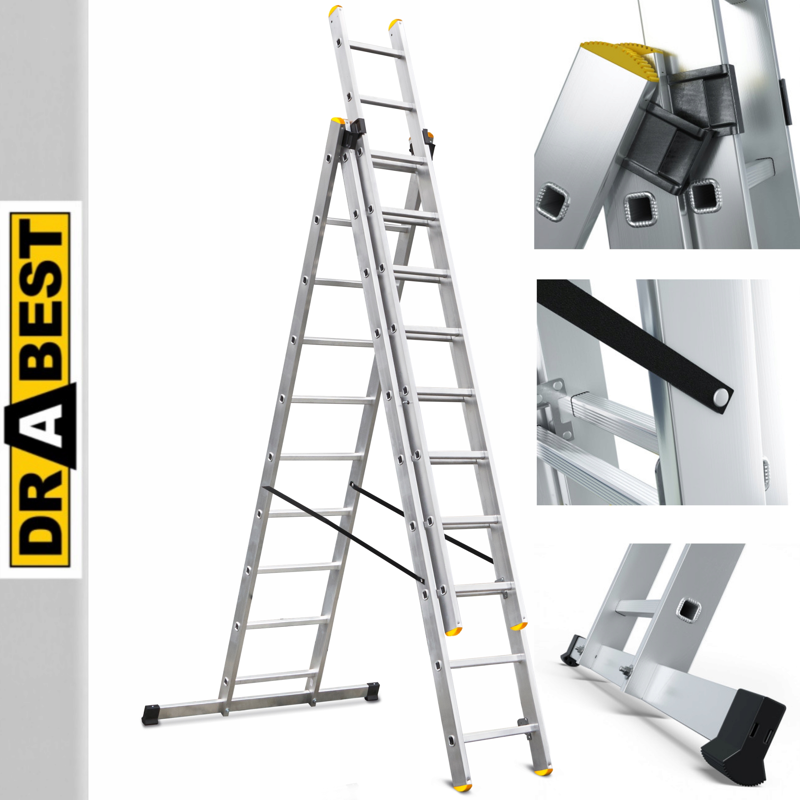 

Drabina aluminiowa 3 elementowa atest 3x10 Drabest