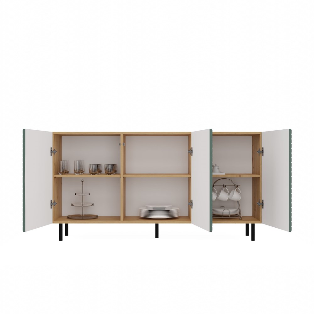 KOMODA 150 cm SZAFKA NOWOCZESNA POJEMNA PÓŁKI DRZWI LAMELE ARTISAN ZIELEŃ Szerokość mebla 150 cm