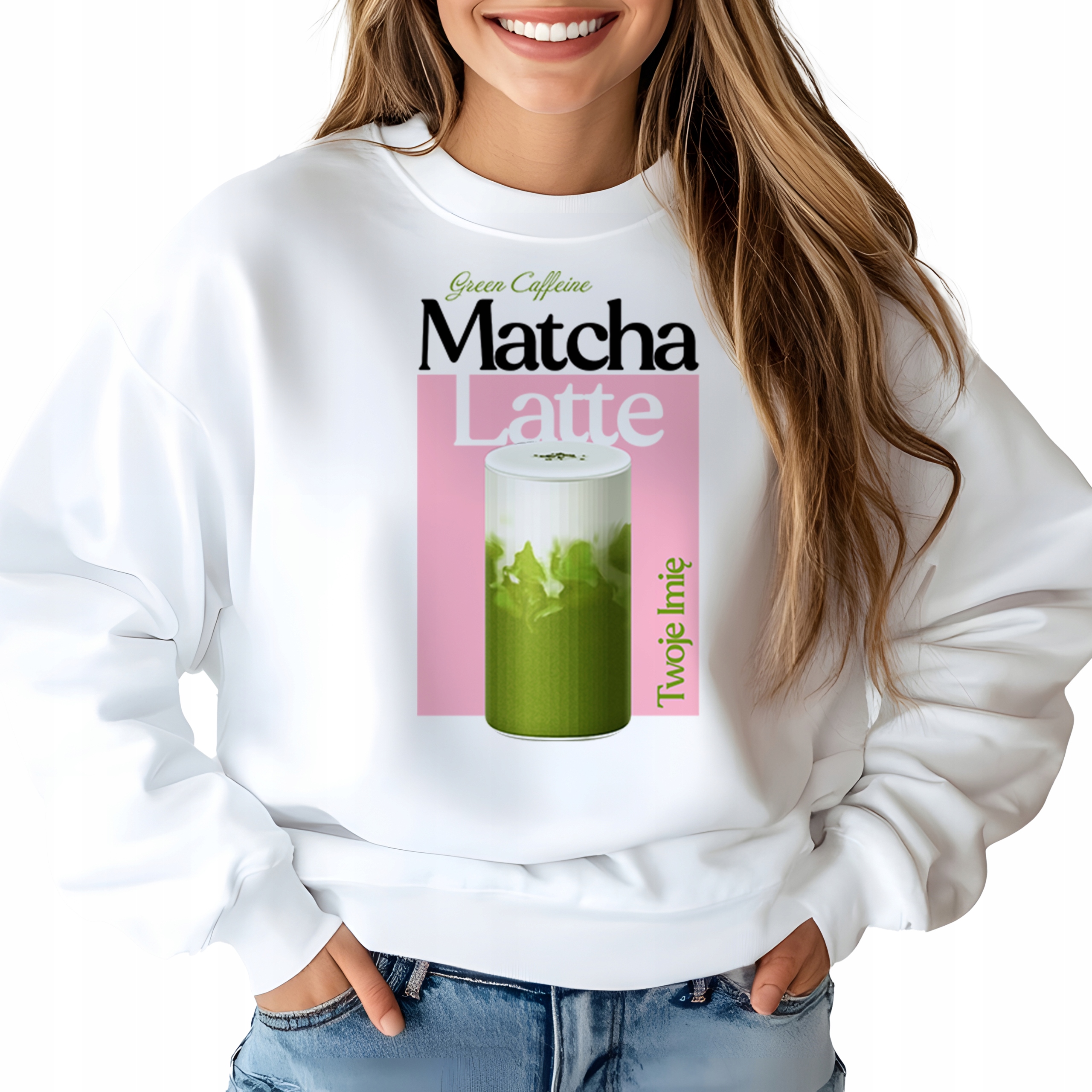 Mikina Bílá pro milovnici zeleného čaje Matcha Latte Jméno S