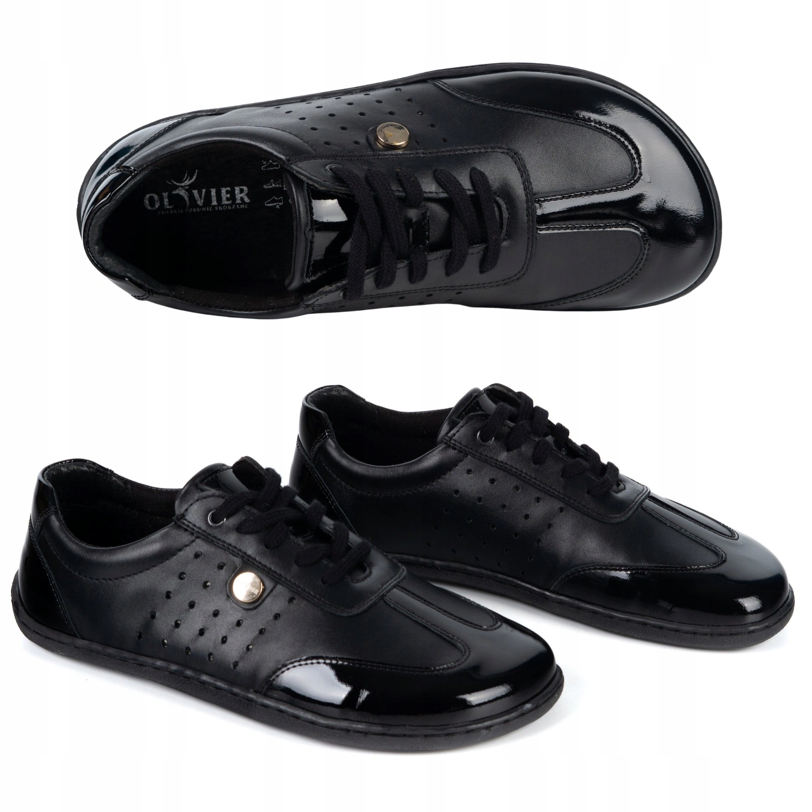 Kožené polobotky Olivier barefoot 113MP černé lico s lakem 37