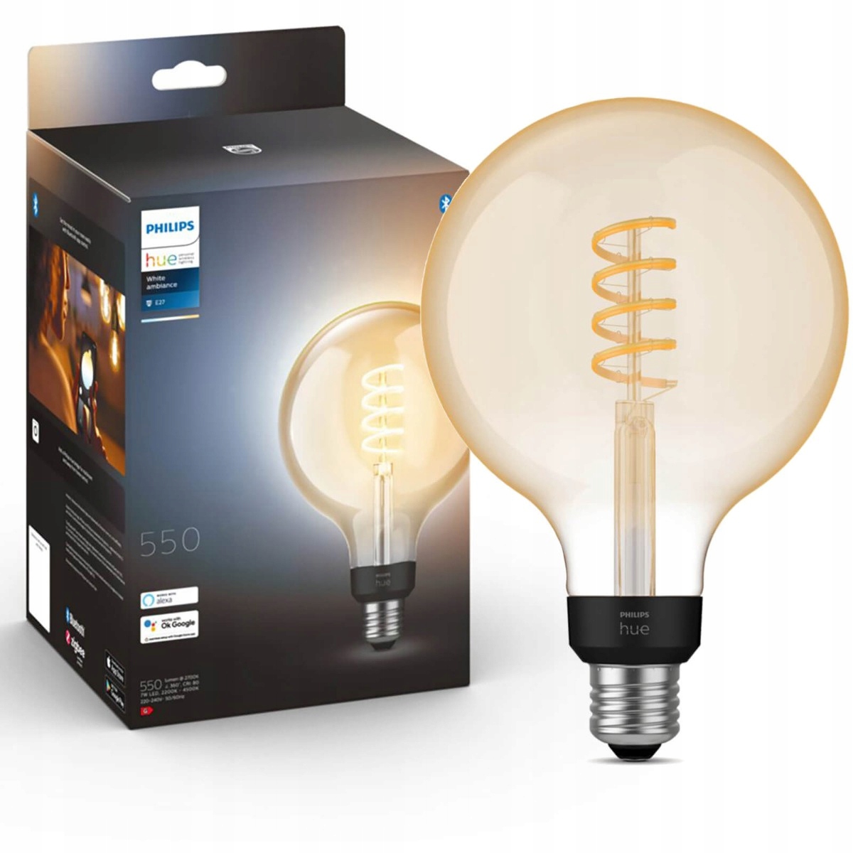 Led žárovka Globe E27 G125 7W Cct Philips Hue Filament Bluetooth Zigbee