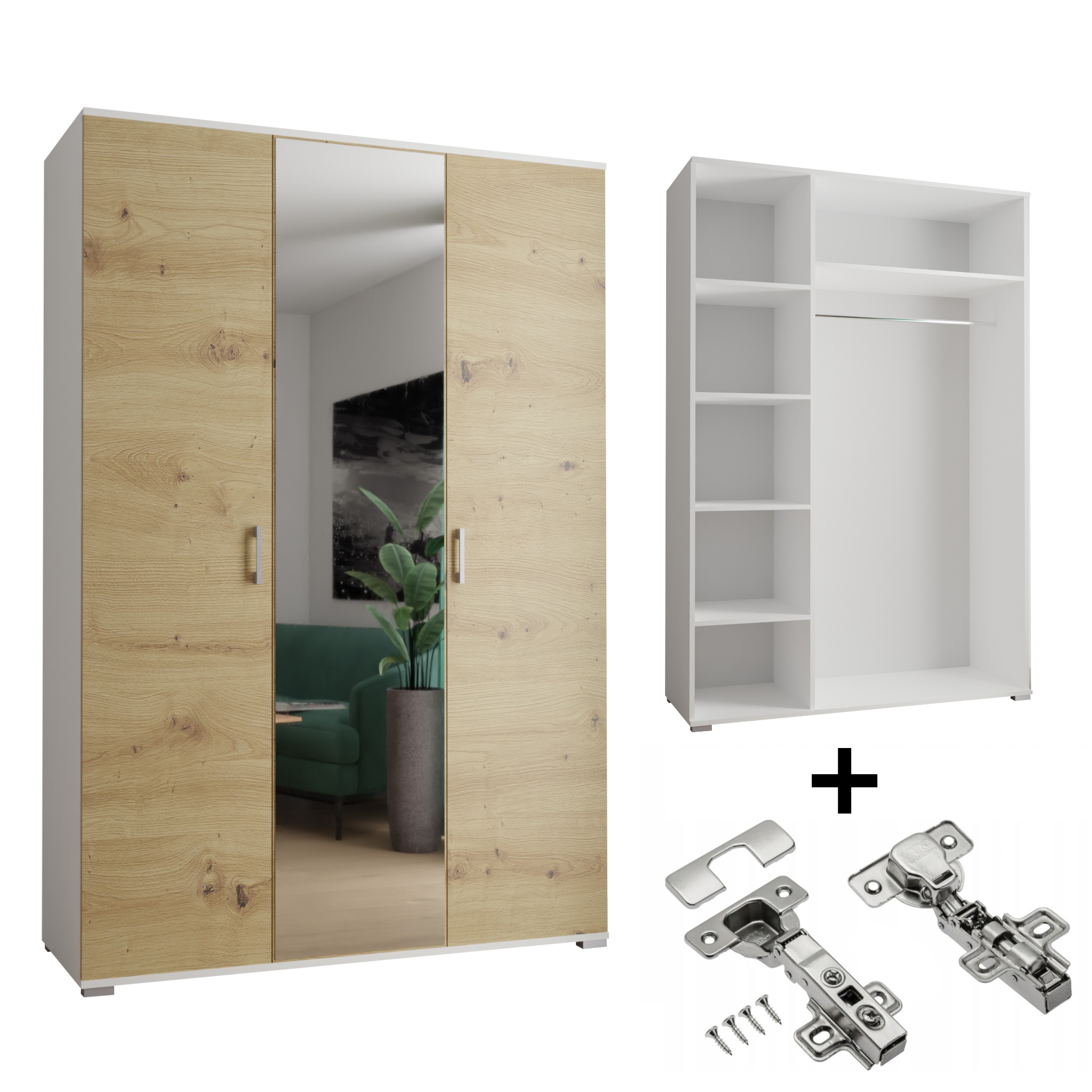 Skříň 3-D 120 x 192 x 51 cm Bílá Artisan Zrcadlo S Tlumením Dovírání