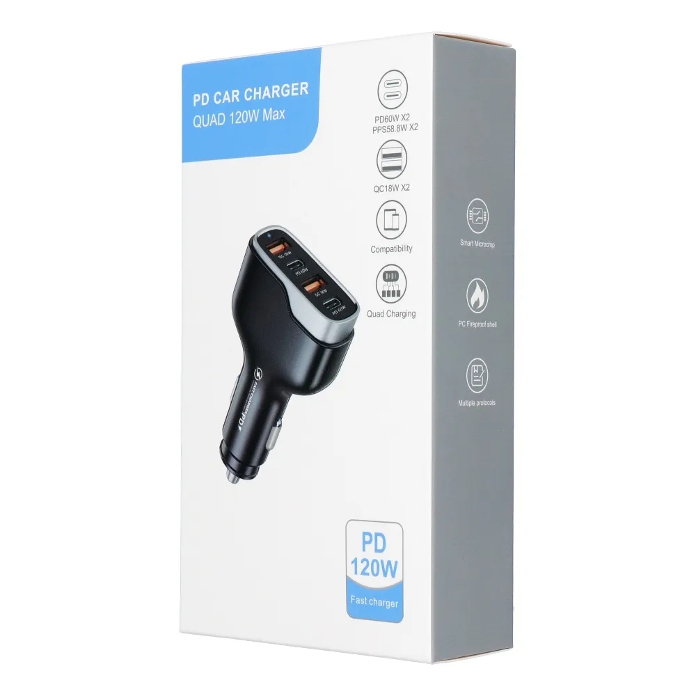 Ładowarka samochodowa 2x USB QC 3.0 + 2x Typ C PD CC53-2A2C (Total 120W) Złącza USB typ C USB