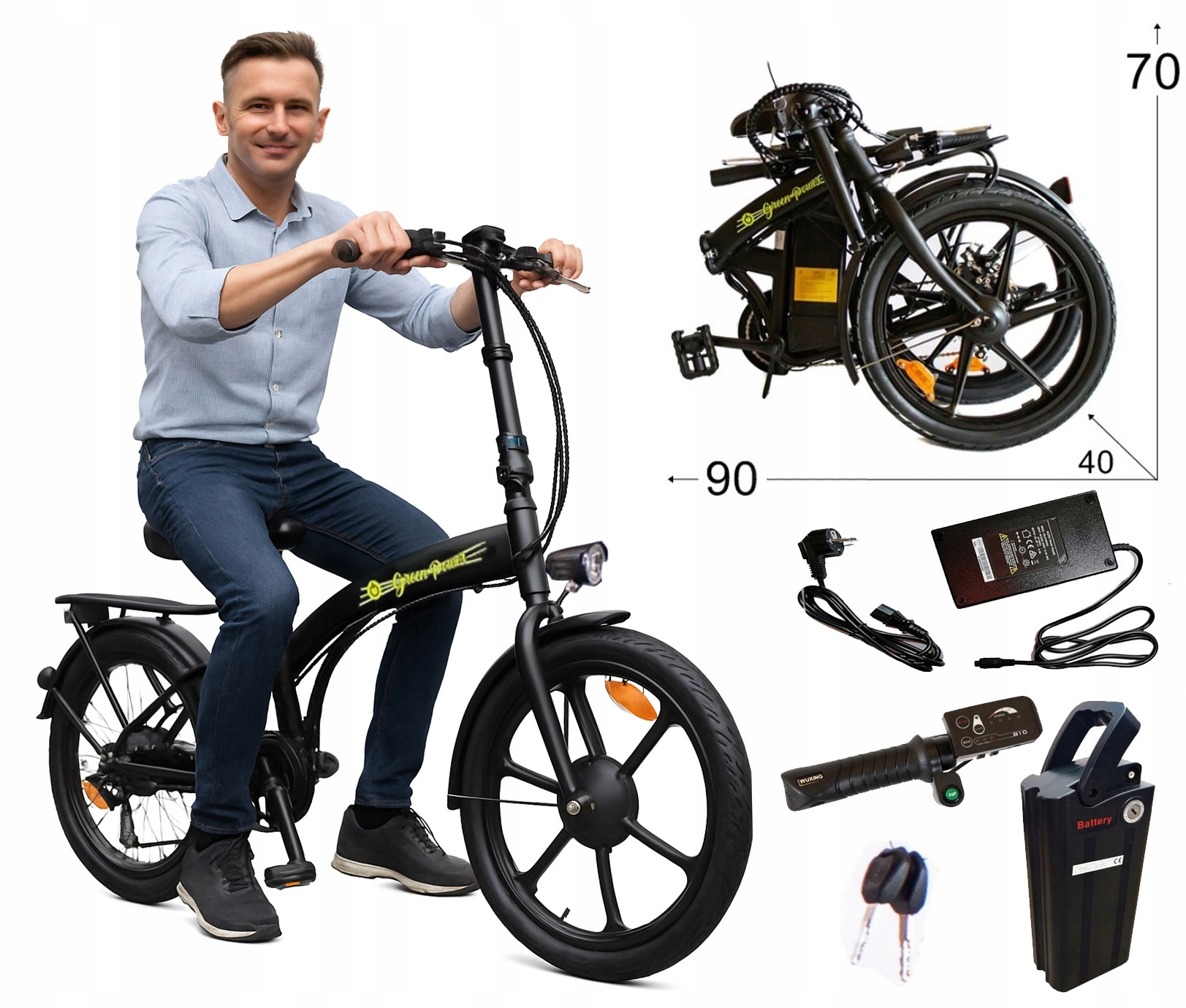 Składany rower elektryczny 20 cali Turystyczny 250W Tryby Lit-Jon +Manetka