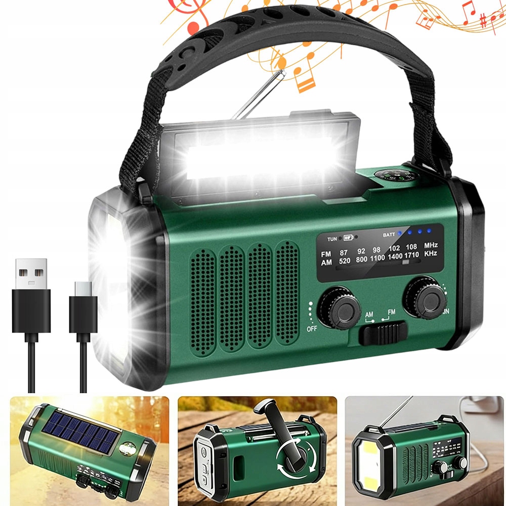 Solární nouzové rádio Solární nabíjení 3 režimy světla 10000 mAh Am Fm