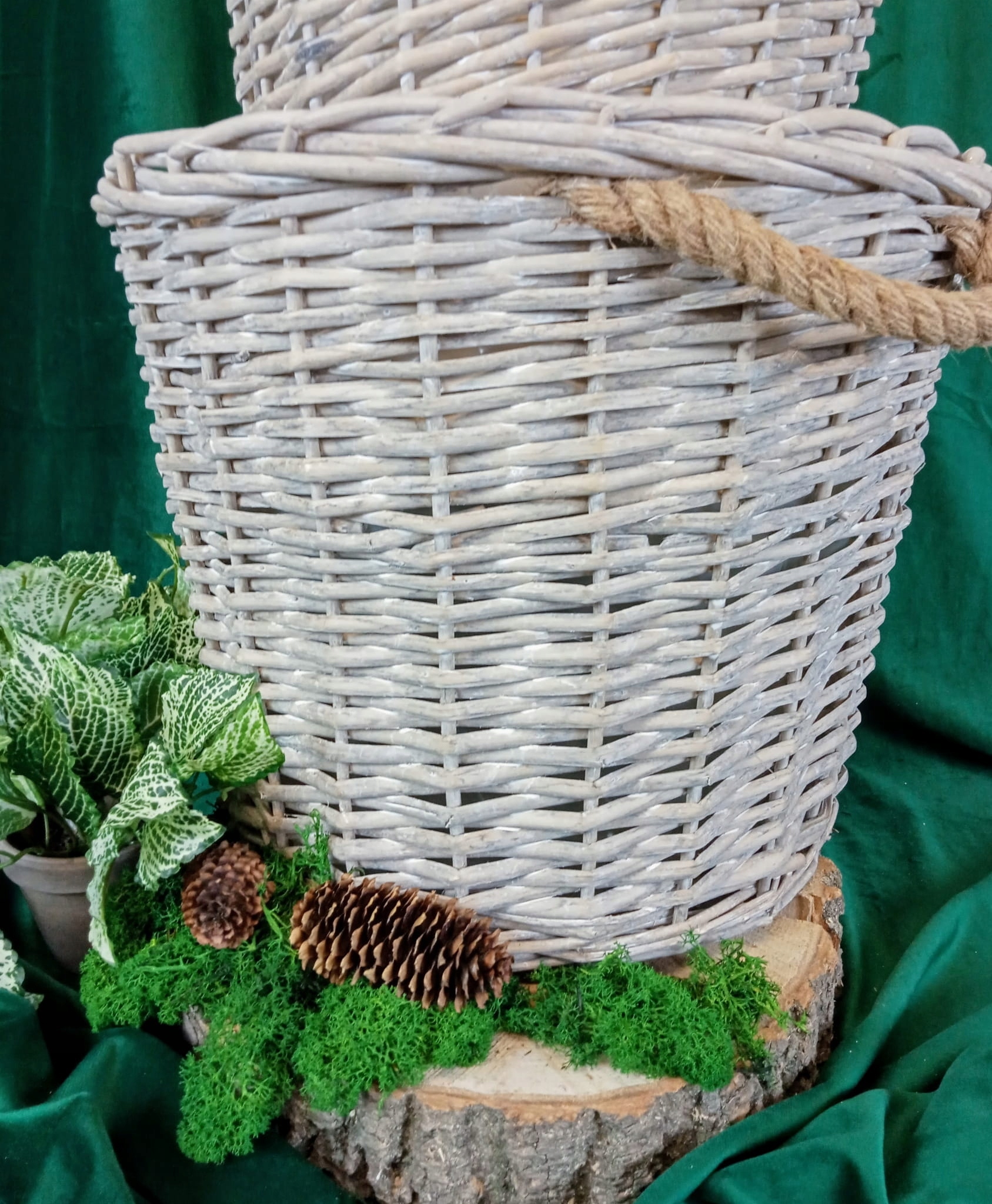 RATANOWY KOSZ BEŻOWY Z USZAMI OSŁONKA 25×22×22 CM Marka Dakls