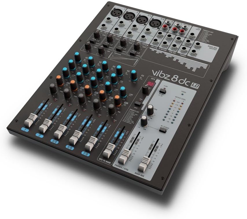 LD Systems Vibz 8 DC 8-kanálový mixážní pult s kompresorem Dfx pro živé nahrávání