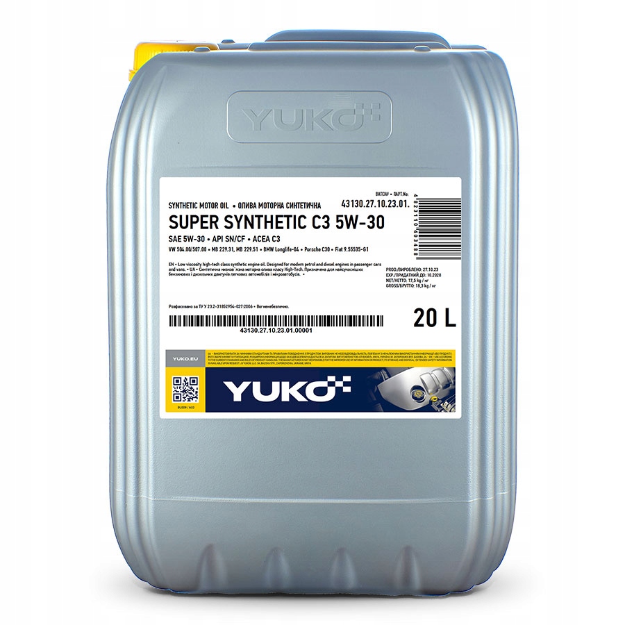 Motorový olej syntetický Yuko Synthetic C3 Sae 5W-30 20L