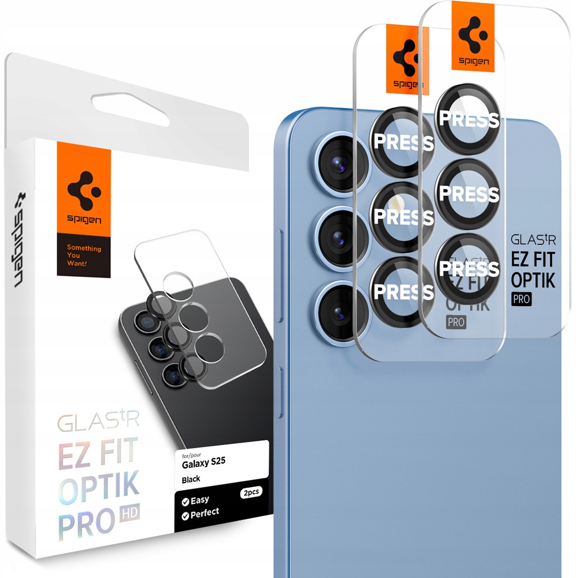 Szkło na aparat Spigen Optik Pro do Galaxy S25, osłony kółeczka na kamery