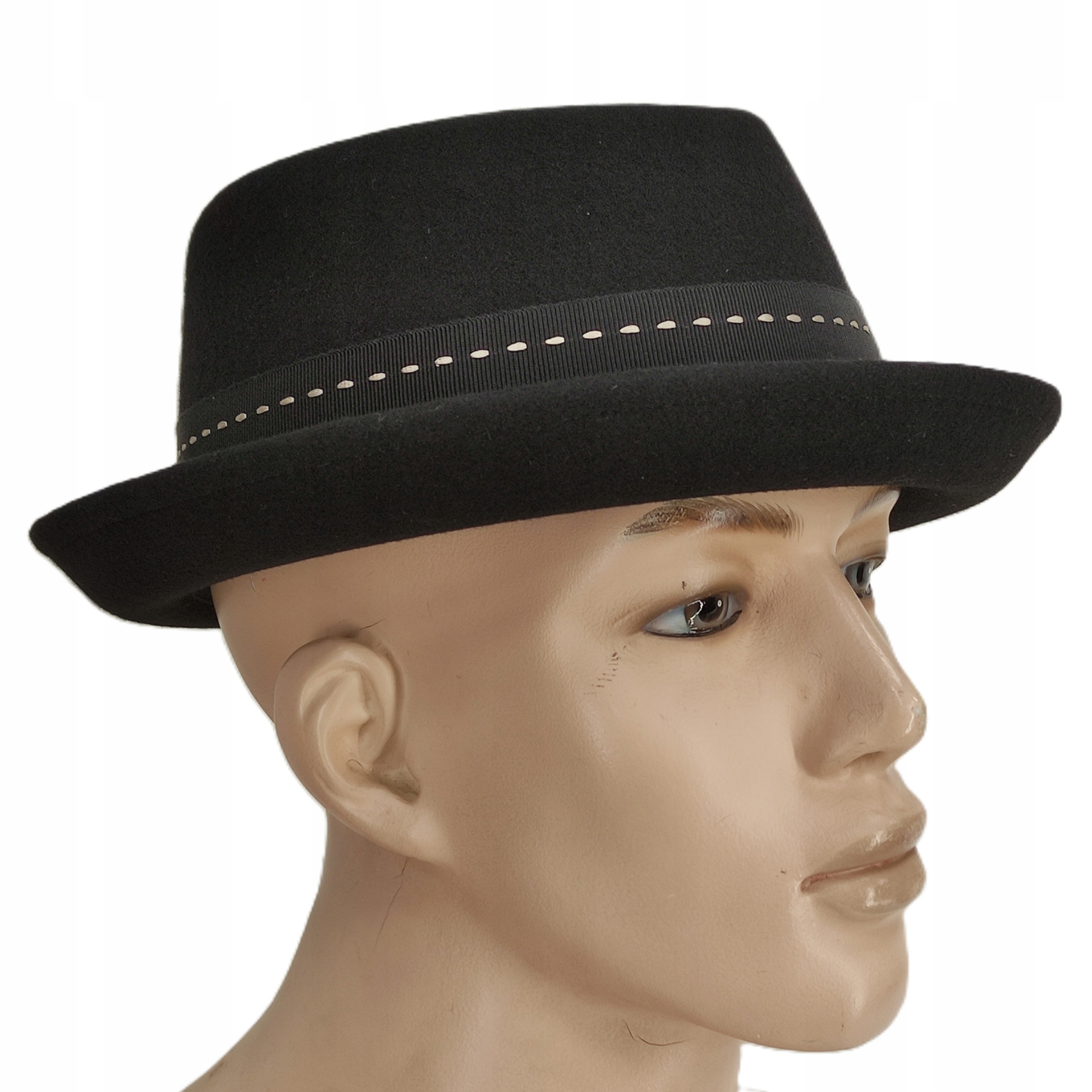 Černý klobouk Pork Pie Diamond plst vlněný Olivier jazzový Polský 58 cm