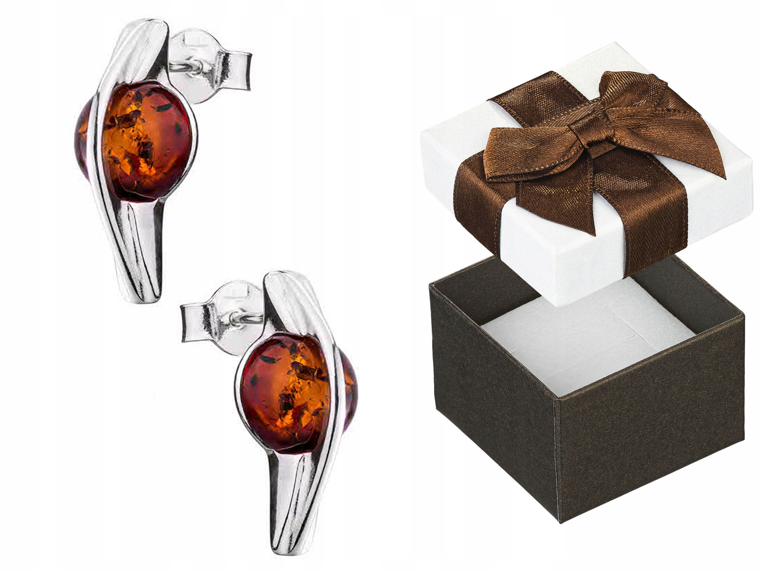 Stříbrné Náušnice Šroubky s jantarem Velké Elegantní Štyft Stříbro 925